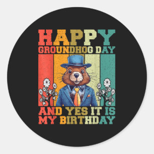Happy Groundhog Day 2025 Funny Retro Marmot Lover Classic Round Sticker