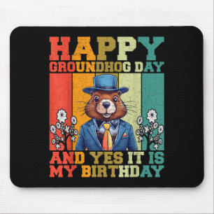 Happy Groundhog Day 2025 Funny Retro Marmot Lover  Mouse Pad