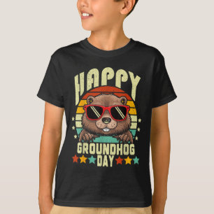 Happy Groundhog Day 2025 Funny Retro Marmot Lover  T-Shirt
