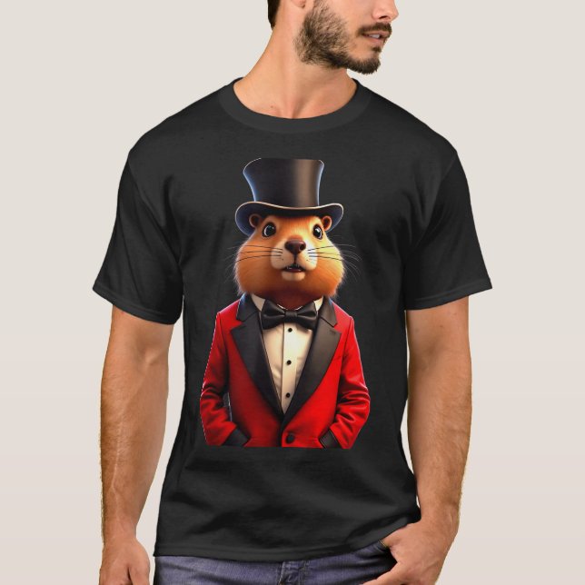 Happy Groundhog Day 2025 Groundhog Gentleman Hat _ T-Shirt (Front)