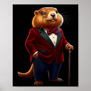 Happy Groundhog Day 2026 Groundhog Gentleman Hat Poster