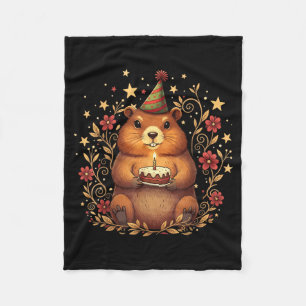 Happy Groundhog Day Birthday Cake Groundhound  Fleece Blanket