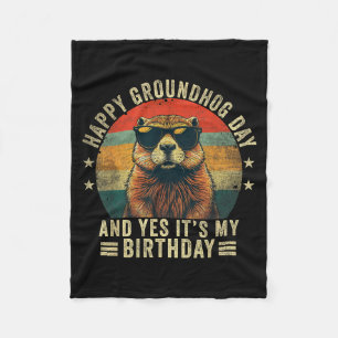 Happy Groundhog Day Birthday Cool Groundhog  Fleece Blanket