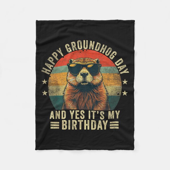 Happy Groundhog Day Birthday Cool Groundhog  Fleece Blanket (Front)