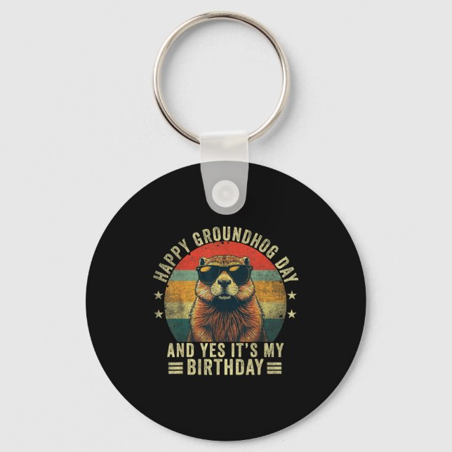 Happy Groundhog Day Birthday Cool Groundhog With S Key Ring (Front)