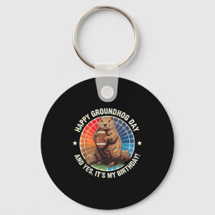Happy Groundhog Day Birthday Football Funny Retro Key Ring