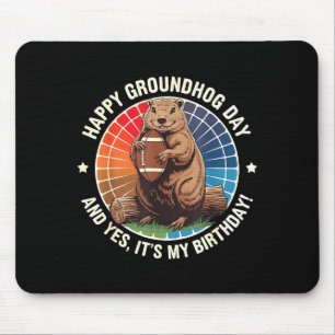 Happy Groundhog Day Birthday Football Funny Retro Mouse Pad