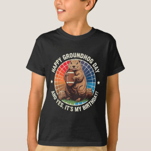 Happy Groundhog Day Birthday Football Funny Retro T-Shirt