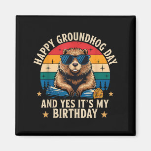Happy Groundhog Day Birthday Funny Retro Sunset Vi Magnet