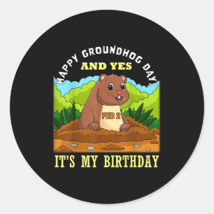 Happy Groundhog Day Birthday On 2nd February Famil Classic Round Sticker