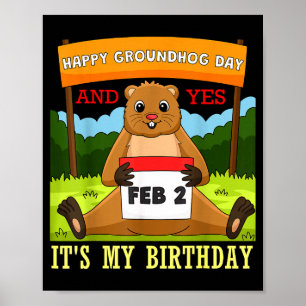 Happy Groundhog Day Birthday On 2nd February Famil Poster