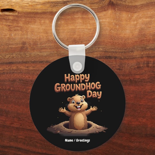 Happy Groundhog Day Celebrate with Humour, Fun Key Ring (Front)