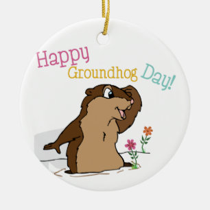 Happy Groundhog Day Ceramic Tree Decoration