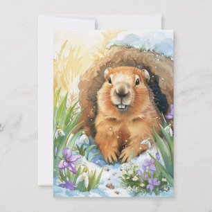 Happy Groundhog Day Cute Colorful Woodchuck  Holiday Card