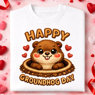 Happy Groundhog Day Cute Embroidery Groundhog Desi Baby T-Shirt