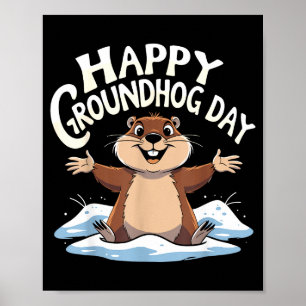 Happy Groundhog Day Cute Groundhog Women Men Kids Poster