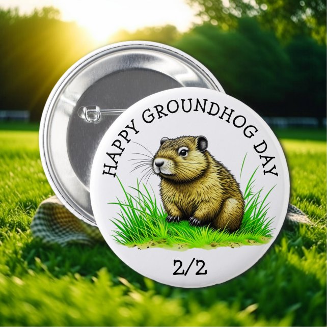 Happy Groundhog Day Cute Holiday Button (Creator Uploaded)