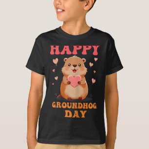 Happy Groundhog Day Cute Vintage Groovy Art Kids G T-Shirt