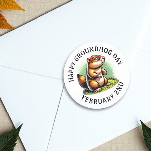 Happy Groundhog Day   Cute Woodchuck Classic Round Sticker