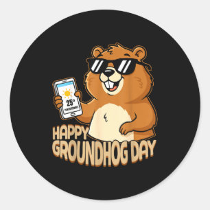 Happy Groundhog Day Cute Woodchuck Funny Groundhog Classic Round Sticker
