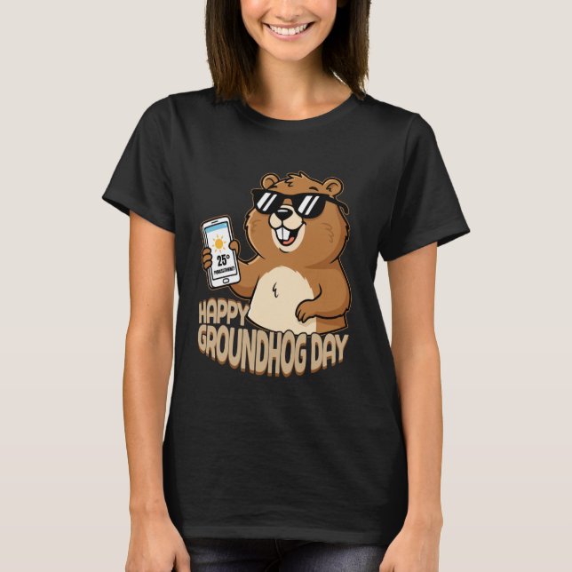 Happy Groundhog Day Cute Woodchuck Funny Groundhog T-Shirt (Front)