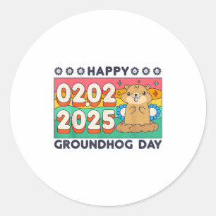 Happy Groundhog Day February 2 2025 Retro Sunset S Classic Round Sticker