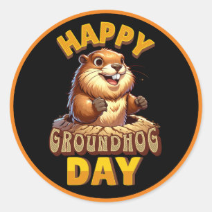 Happy Groundhog Day, Fun February Classic Round Sticker