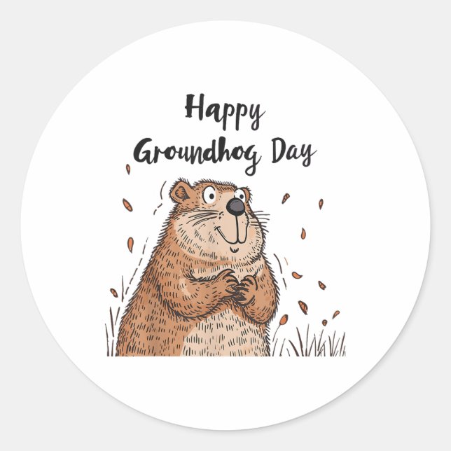 Happy Groundhog Day Funny Groundhog Holiday Men Wo Classic Round Sticker (Front)