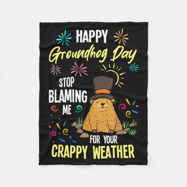 Happy Groundhog Day Funny Groundhog Lover _1  Fleece Blanket (Front)