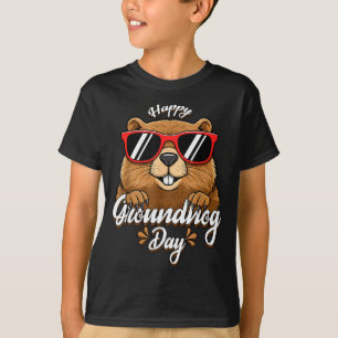 Happy Groundhog Day Funny Groundhog Sungles Cute K T-Shirt