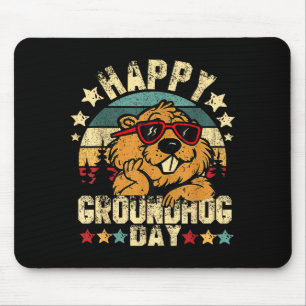 Happy Groundhog Day Funny Groundhog Sungles Cute Mouse Pad