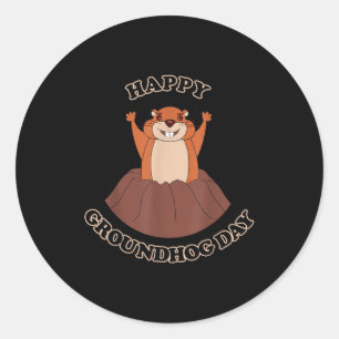 Happy Groundhog Day Funny Groundhog Woodchuck Anim Classic Round Sticker