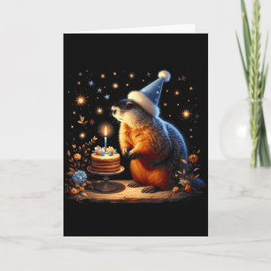 Happy Groundhog Day Ground Hog With Birthday Cake Card