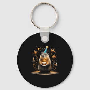 Happy Groundhog Day Ground Hog With Birthday Cake Key Ring