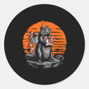 Happy Groundhog Day Ground Hog With Birthday Party Classic Round Sticker