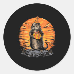 Happy Groundhog Day Ground Hog With Birthday Party Classic Round Sticker