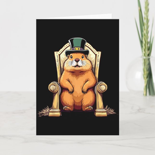 Happy Groundhog Day Ground Hog With Hat  Card (Front)