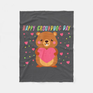 Happy Groundhog Day Groundhog Day Cute Woohuck F Fleece Blanket