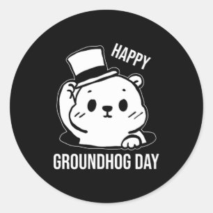 Happy Groundhog Day Line Art Classic Round Sticker