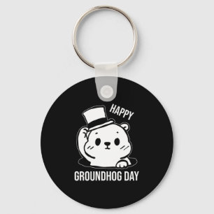 Happy Groundhog Day Line Art Key Ring