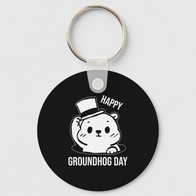 Happy Groundhog Day Line Art  Key Ring (Front)