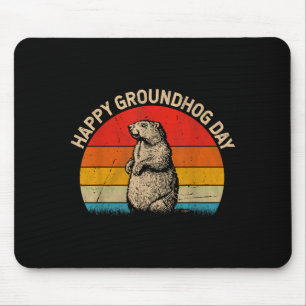 Happy Groundhog Day Retro Sunset Funny Animal Love Mouse Pad