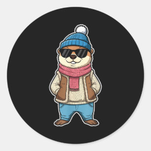 Happy Groundhog Day Shadow Cute Groundhog Funny Classic Round Sticker