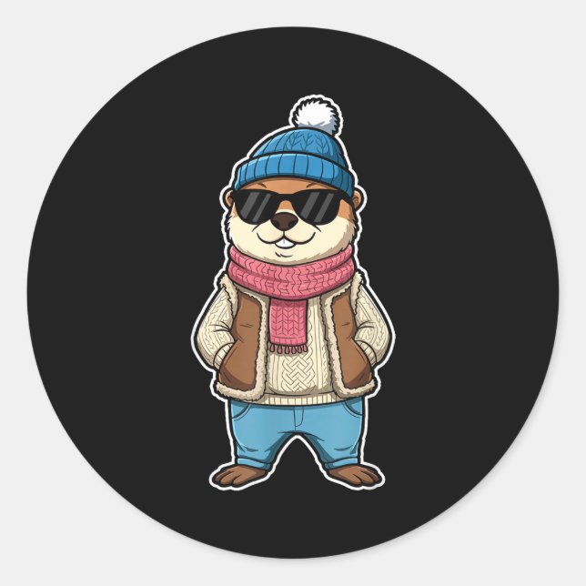 Happy Groundhog Day Shadow Cute Groundhog Funny  Classic Round Sticker (Front)