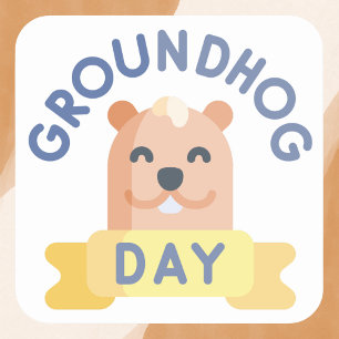 Happy Groundhog Day Smiling Cartoon Square Sticker