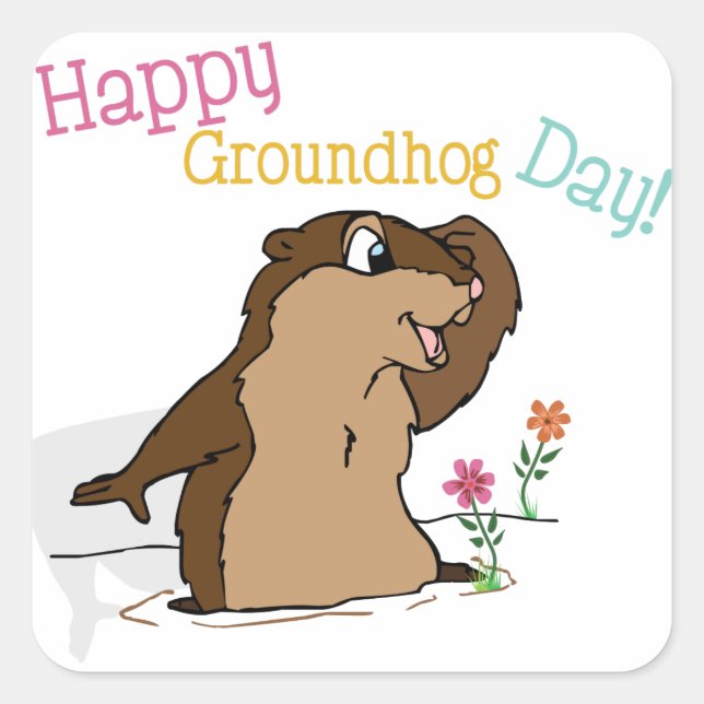 Happy Groundhog Day Square Sticker (Front)