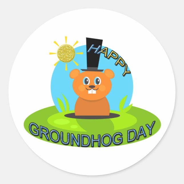 Happy Groundhog Day Sunshine Classic Round Sticker (Front)