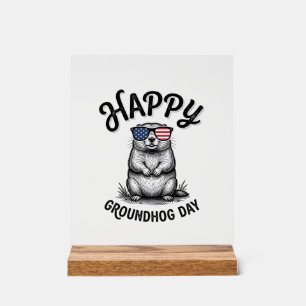 Happy Groundhog Day Vintage Engraving Shirt Design Acrylic Sign