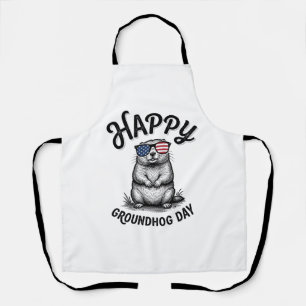 Happy Groundhog Day Vintage Engraving Shirt Design Apron