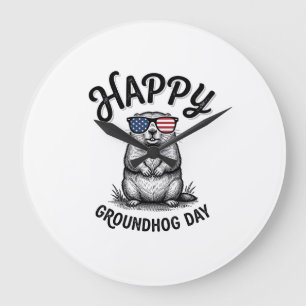 Happy Groundhog Day Vintage Engraving Shirt Design Large Clock